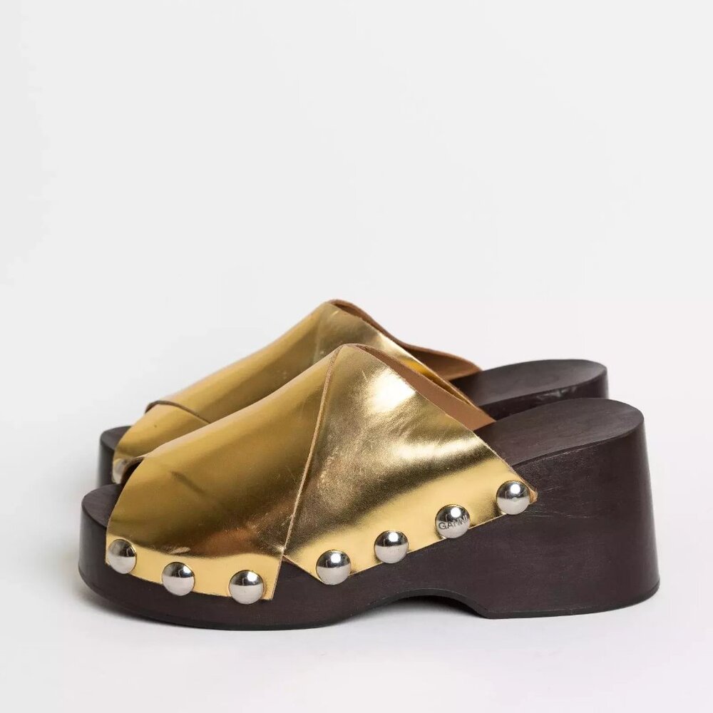 Ganni Gold Metallic Mules